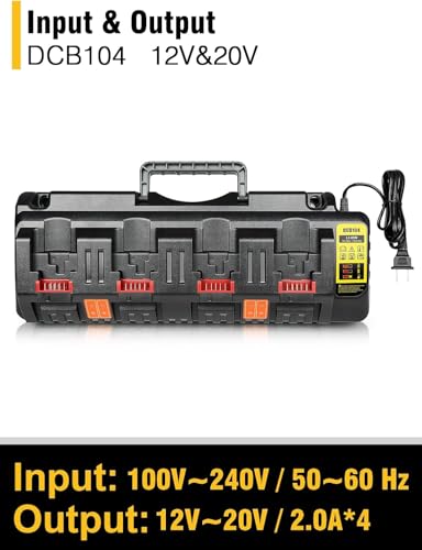 DCB104 20V MAX Battery Charger Replacement for Dewalt Battery Charger, 4 Port Multi Charger Station with 2 USB Ports, Compatible with Dewalt 12V-20V Batteries（Black） - color: Dark Grey