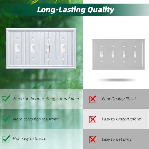 White Natural Material Quad Toggle Light Switch Cover Plates (1-Pack） - size: Quad Switch