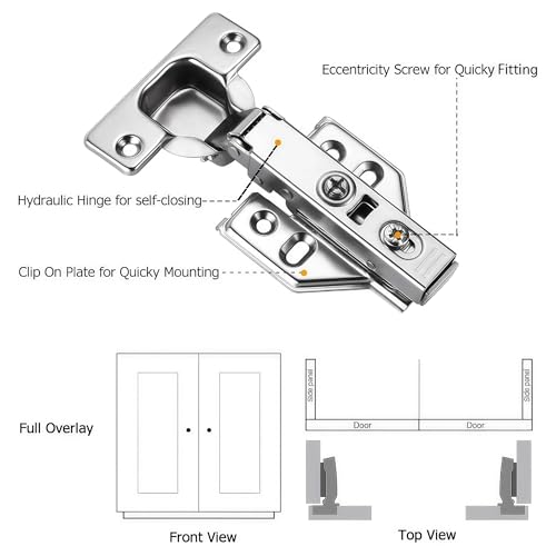 40Pcs Soft Close Full Overlay Cabinet Hinges with Clip-On Plate - color: Full Overlay, size: 40 Pieces