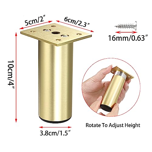 Sumnacon 4PCS Aluminium Alloy Furniture Legs - Round Adjustable Sofa Legs Furniture Cabinet Legs, 4 Inch Funiture Feet for Cabinet Desk Table Chair Sofa Bed, Gold - color: Gold, size: 4 Inch Height