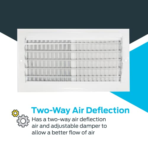 EZ-FLO 12 x 6 Inch (Duct Opening) Air Vent Cover for Wall or Ceiling, Two-Way Ventilation Register, Solid Steel HVAC Register Cover, White, 61612 (Pack of 2) - size: 12 in. x 6 in. (Pack of 2)