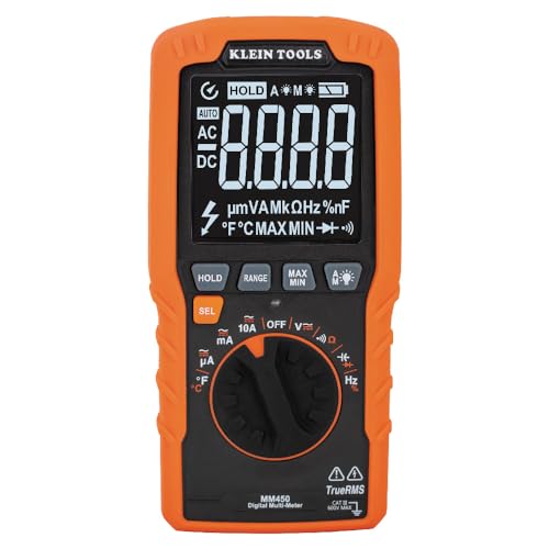 Klein Tools MM450 Slim Digital Multimeter, Reverse Contrast Display with Lead Alert, Auto-Ranging TRMS, 600V AC/DC Voltage, Current, Resistance, Temp, Frequency, Continuity - size: Slim Meter