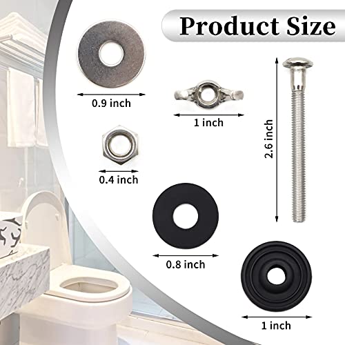 Universal Toilet Tank to Bowl Bolts Kit, Heavy Duty Toilet Bolts, Waterproof Stainless and Rubber Washers Gaskets with Extra Long Nut Screw for Fastening (Silver) (2, Short) - size: Short