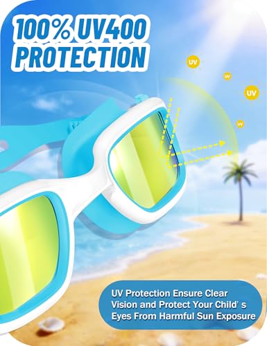 Vvinca Kids Swim Goggles, Swimming Goggles for Kids 3-14 Anti-Fog UV Protection No Leak Pool Glasses for Boys Girls - color: 03 - Blue & White