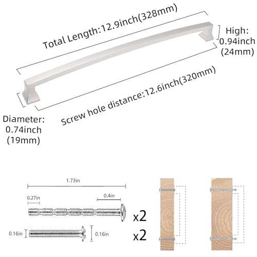 COTYKILEY 10 Pack 12.6 Inch(320mm) Brushed Satin Nickel Cabinet Handles Kitchen Cabinet Pulls Cabinet Door Handles Kitchen Cabinet Hardware Cupboard Drawer Pulls Dresser Handles - color: Brushed Satin Nickel, size: 12.6" Hole Center（320MM）