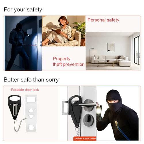Portable Door Lock, No-Drill Security Lock, Home Door Lock Kit, Lightweight Anti-Theft Latch Protect Family Security and Privacy Fou Traveling, Bedroom, Hotel, Apartment(Balck) - color: Balck