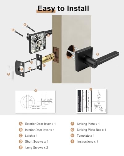 Probrico Interior Door Handles with Lock, Matte Black Privacy Levers for Bedroom Bathroom, Heavy Duty Square Reversible Lockset, 10 Pack - color: Matte Black