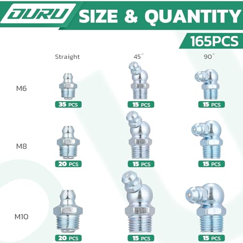 OURU 165PCS Grease Fittings Assortment Kit, Metric with Wrench Kit - size: 165