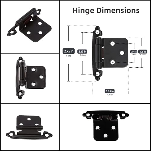 Decobasics 1/2" Overlay Matte Black Cabinet Hinges 50 Pack (25 Pair) Self Closing Bath & Kitchen Cabinet Hinges Black Flush Mount w/Door Bumpers & Upgraded Screws - color: Matte Black, size: 50 Pack