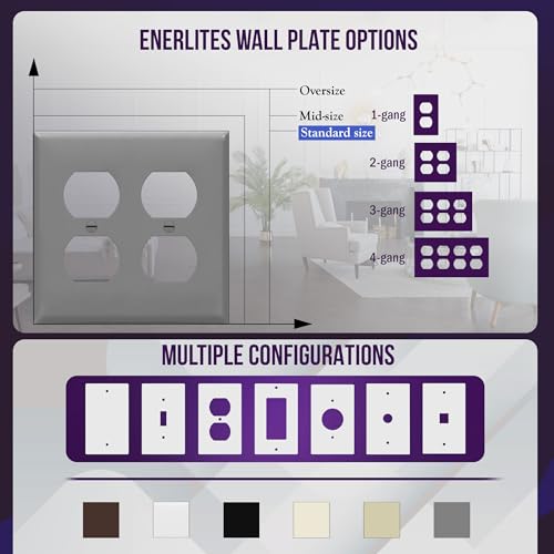 ENERLITES Double Duplex Outlet Covers Wall Plate, 2-Gang, 1 Pack, Gray - color: Gray, size: Screw