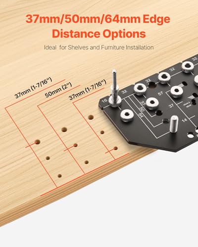 VEVOR Shelf Pin Jig and Hinge Jig Two-in-One, Aluminum Alloy Cabinet Hardware Hole Drilling Template with 1/4" and 3/16" Drill Bits, for Cabinet Doors Bookshelves Wardrobes Woodworking and DIY - size: Pro, style: Shelf Pin & Hinge Jig