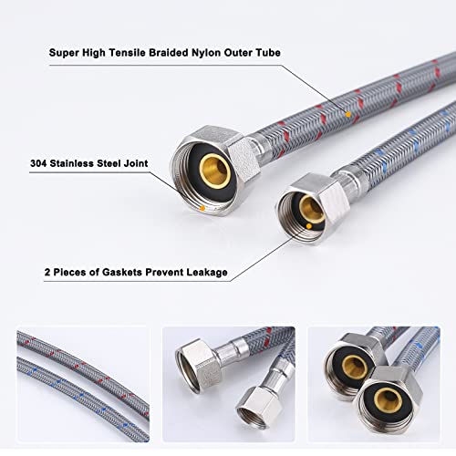 Faucet Supply Lines 3/8" Comp x 1/2" Comp Connector, ARCORA 24 Inch Length Bathroom Kitchen Faucet Hose Braided Nylon Water Supply Line 3/8 Inch x 1/2 Inch Compression Connection 2Pcs (1 Pair) - size: 24 Inch