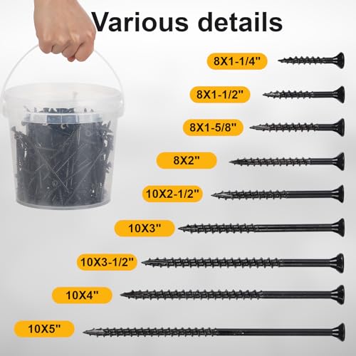 Deck Screws #8X2’’, T25 Star Torx Drive Flat Head Wood Screws, Black, 5lb - color: Black, size: 8X2’’