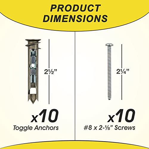 Heavy Duty Drywall Anchors and Screws Kit Including Self-DrillingToggle Anchors & Screws - Durable Zinc Self Drilling Drywall Anchors for Hanging Pictures & More