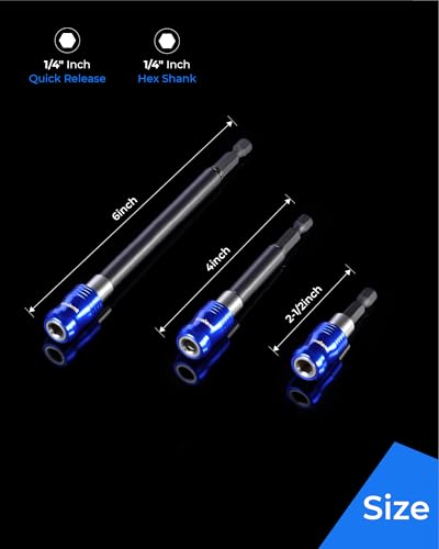 toolant 3pc Magnetic Drill Bit Extension Set, 2.5"/4"/6", Anti-Wobble, 1/4" Hex - size: 3PCS
