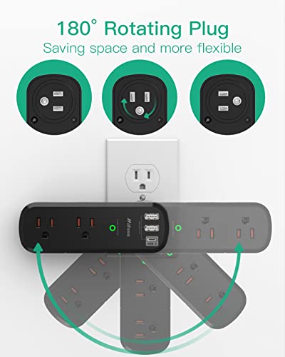USB Outlet Extender Surge Protector with Rotating Plug - color: Black, size: 2A1C, 1 Pack