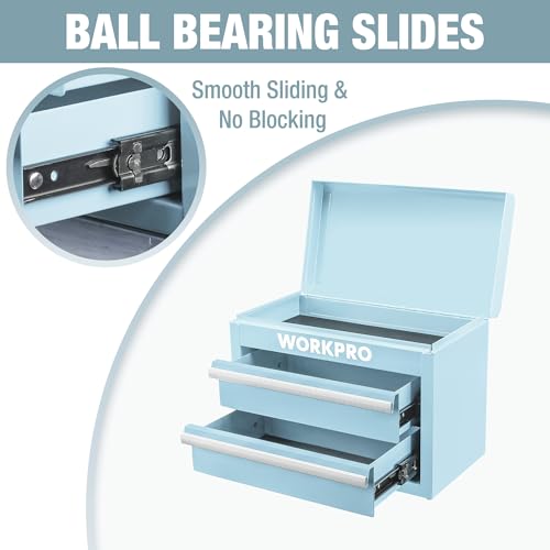 WORKPRO Metal Mini Tool Box with 2 Drawers and Top Storage - color: Macaron Blue