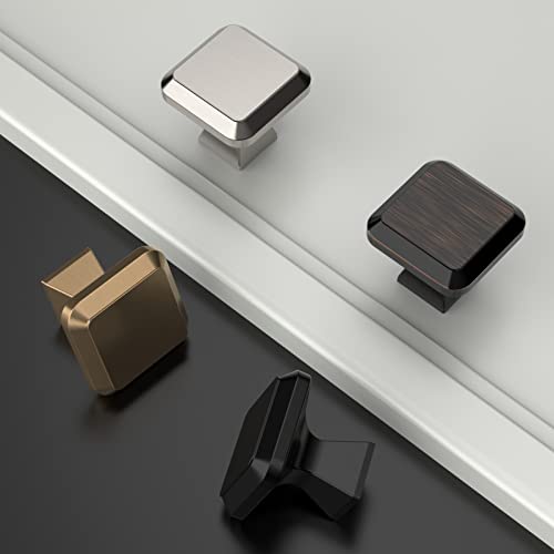 Amerdeco 10 Pack Brushed Satin Nickel Kitchen Cabinet Knobs Cabinet Hardware Single Hole Cabinet Pulls Dresser Knobs Square Drawer Knobs and Pulls for Bathroom Cabinets ZH0002 - color: Brushed Satin Nickel, size: Single Hole