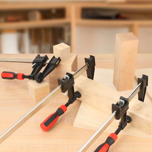 5 Pack 12 Inch Woodworking F Clamps, Bar Clamps with 2.5 Inch Throat Depth & Red Handle, 12 Inch F Clamp for Woodworking, Metalworking, 600 Lbs Capacity