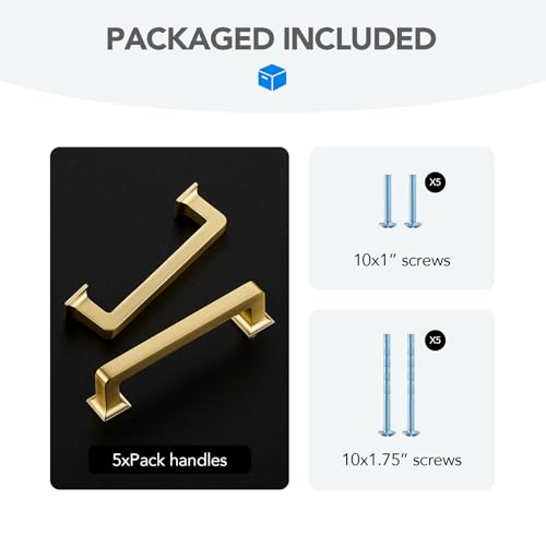 HOME EDIT Brushed Gold Cabinet Handles Zinc Pulls 3-3/4 Inch 5 Pack - color: Brushed Gold, size: 3-3/4 inches Hole Center