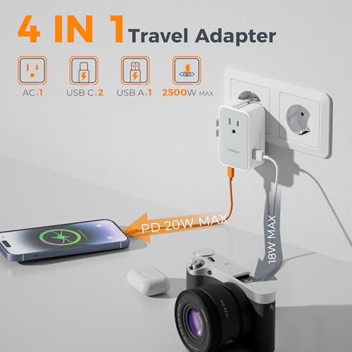 TESSAN Ultra Slim Universal Travel Adapter, International Power Plug - color: Grey White