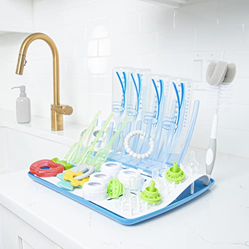 Dr. Brown's Baby Bottle Cleaning Brush with Sponge and Scrubber - Blue - 3pk and Universal Baby Bottle and Accessory Drying Rack - color: Blue Bottle Brush & Drying Rack, size: 3-Pack