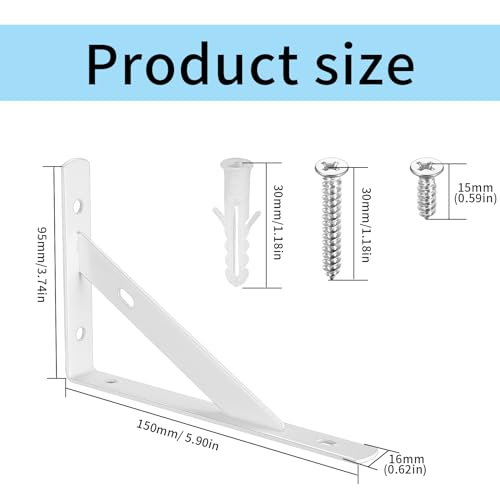 8 Pcs Heavy Duty Floating Metal Shelf Brackets, L Shaped Wall Mount Shelves Support Angle Brackets (3.7 x 6 inch White) - size: 3.7 x 6 inch White
