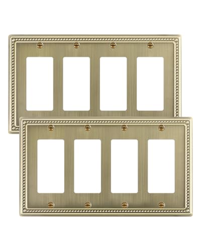 2-Pack Quad Decorator Outlet Cover Plate, Antique Brass - size: Quad Decorator 2PK