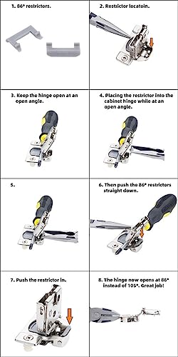 (Decobasics ONLY) Cabinet Restrictor Clips (50 Pack)- 86° Degree Angle Cabinet Door Hinge Restrictor Clip for Soft Close Hinge-90° Opening Kitchen Soft Close Cabinet Hinges Restraints Restriction Clip - size: 86° Degree