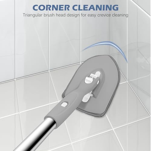 SetSail Tile Tub Scrubber Brush 3-in-1 Long Handle Shower Scrubber, Gray - color: Gray, size: 2 Pads