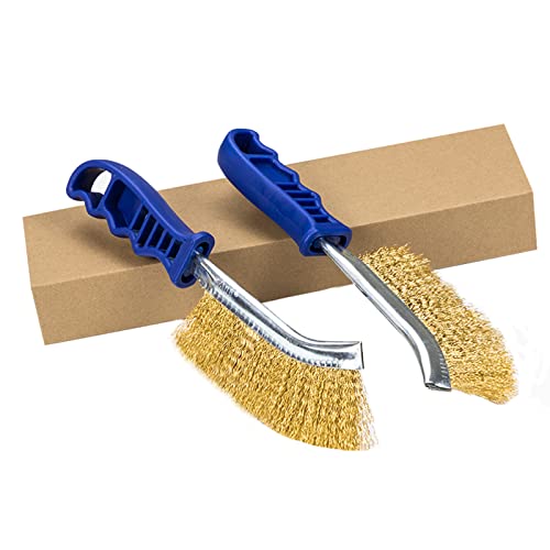 SALI Wire Brushes for Cleaning Rust Removal Heavy Duty Steel Brush Tool 11" Long Handle with Plastic Handle,for Automotive,Grill,Paint , Welding Slag&Household，More and Thicker Bristles Pack of 2
