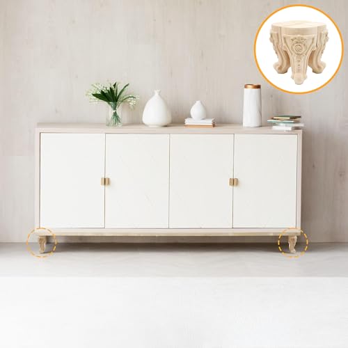 4Pcs 6in Unfinished Solid Wood Furniture Legs Carved European Style - color: D