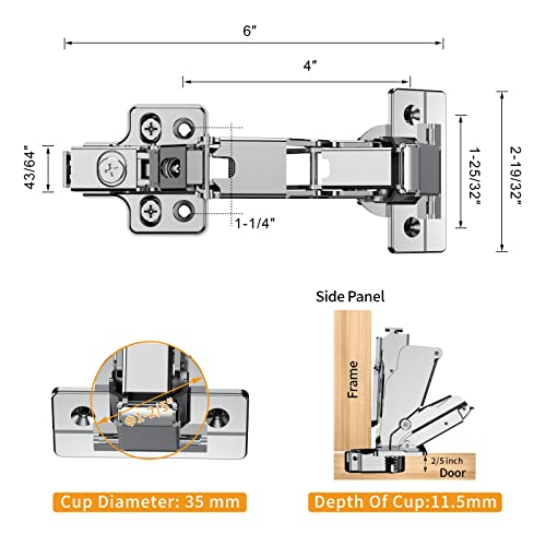 Chibery 2 Pack 165 Degree Frameless Lazy Susan Hinge, Clip ON Plate for Easy Installation, Soft Close Multi-Pivot Concealed Hardware for Corner Kitchen Cabinet, Cupboard Folded, Folden Door, Closets - color: 165° Frameless