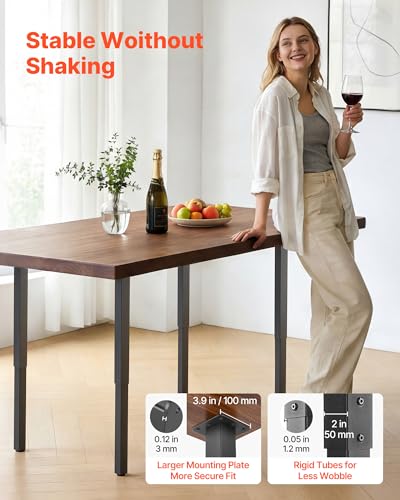 VEVOR Adjustable Table Legs, 24-40 in Square Steel Furniture Legs, 1200 lbs Max Load Heavy Duty, Quick Installation, Ideal for Home Office Desk DIY, Coffee Dinner Bar Tables, Workbenches, 4 PCS, Black - size: 3.9 x 3.9 x (23.6-40) in
