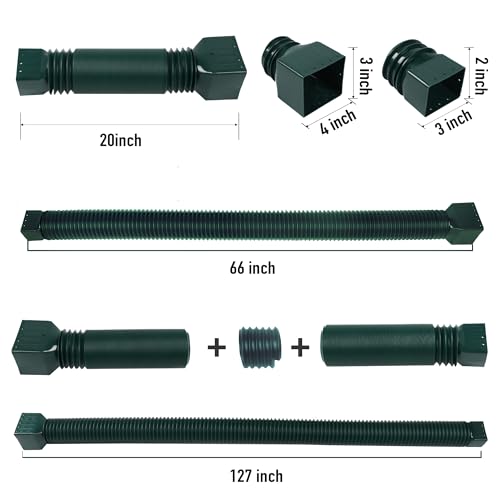 2 Pack Rain Gutter Downspout Extensions, Upgraded Flexible Drain Down Spout Extender for Rain Water Drainage, Each Extendable from 20" to 66", Combine to 10 ft with Connector(Green) - color: 2 Pack Green