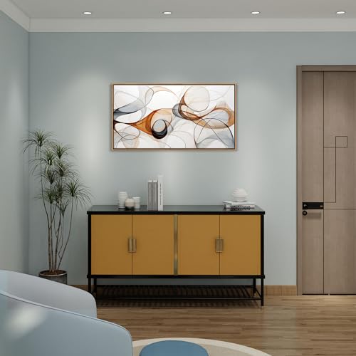 KLAKLA Modern Abstract Gray and Brown Designs - Colorful Curves and Translucent Medium - Frame Wall for Living Room Office Wall Decor Picture Artwork for walls - color: White + Orange Frame, size: 40"L x 20"W