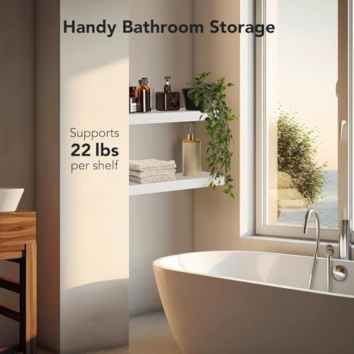 AMADA HOMEFURNISHING Floating Shelves Wall Mounted, 15 x 7 Inch Wall Shelves for Bathroom, Bedroom, Living Room, White Shelves Set of 2 | Wall Shelves with Hidden Bracket, Solid MDF Wood, 22 lbs Max Load per Shelf, Easy to Assemble, Multi-Wall Compatible