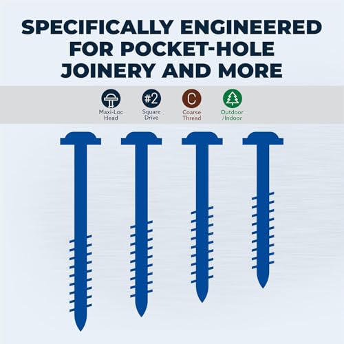 Kreg Blue-Kote Pocket-Hole Screws, SML-C250B-50, 50 Count, 2-1/2 Inch