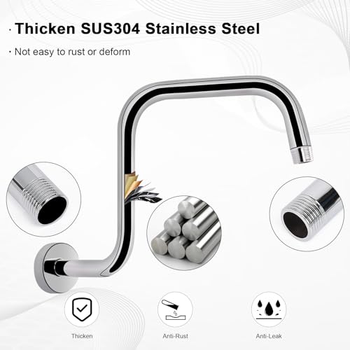 S Shaped Shower Arm, High Rise Shower Head Extension Pipe Standard 1/2" Connection with Flange, Awesome Shower Experience-Stainless Steel Bathroom Accessory(13 Inch Z-S Shape, Chrome Finish) - color: Chrome Finish, style: 13" Z Shape