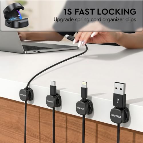 Cable Clips 8 Pack Rotatable Cord Organizer with Adhesive - size: Pack of 8