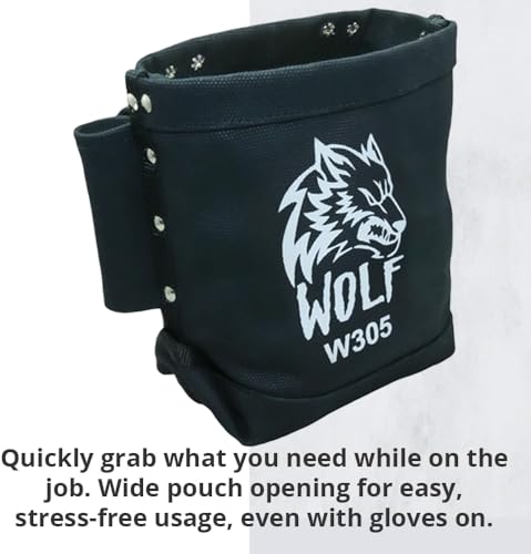 Wolf Black Canvas Tool Pouch, Tunnel Belt Loop, Bull Pin Loops & Bolt Bag Tote | Tradesman, Ironworker, Carpenter, 5’’x10’’x9’’ - color: Black