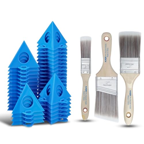 KATA 36PC Painters Pyramid Stands with 3 Paint Brushes for Cabinet Doors - color: Painter's Pyramids+3 Brushes Blue