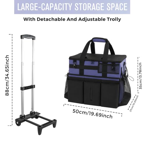 SCAVATA Rolling Cleaning Caddy Bag with Detachable Trolley, Large Cleaning Supplies Organizer with Wheels, Multi-Pocket Cleaning Cart with Adjustable Shoulder Strap for Housekeepers (CeruleanBlue) - color: CeruleanBlue