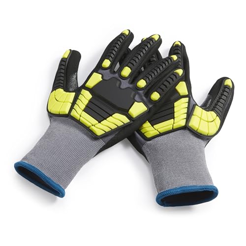 Amazon Basics Cut Level A1, Abrasion ANSI Level A4, Impact Resistant Safety Work Gloves, Touch Screen Friendly, Sandy Nitrile Coated Palm, Yellow, Size X-Large, 120-Pack - size: X-Large