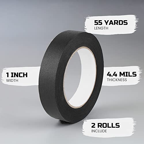 Lichamp 2 Pack Black Painters Tape 1 inch, Black Masking Tape 1 inch x 55 Yards x 2 Rolls (110 Total Yards)
