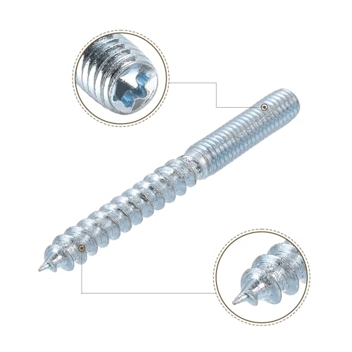 uxcell M6x60mm Hanger Bolts, 8pcs 31mm Wood Dowel Screw Self-Tapping Screw with 8pcs M6x24mm Threaded Insert Nuts Interface Hex Socket Drive, for Joint Furniture Legs