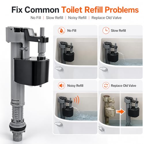 Toilet Fill Valve Replacement Kit, Adjustable 8"–13" Toilet Tank Fill Valve, Standard 7/8" Inlet Toilet Repair Kit Inside Tank, Quiet Refill Water, Easy DIY Fix for No Fill or Slow Filling Toilets
