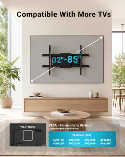 BONTEC Full Motion TV Wall Mount for 37-85 Inch TVs, Heavy Duty Swivel Tilt - size: 37-85 Inch