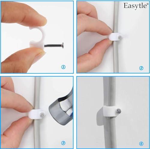 Cable Wire Clips 4mm 6mm 8mm 10mm Cable Management RG6 RG59 CAT5 CAT6 RJ45 Electrical Ethernet Dish TV Speaker Wire Cord Tie Holder Single Coaxial Nail Clamps (Pack of 400) - size: 400 Pcs