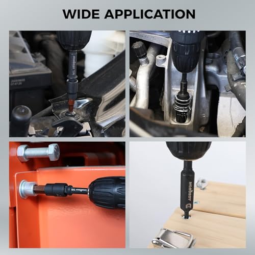 7-Piece High Torque Impact Socket Adapter & Magnetic Bit Holder Set, 1/4" Hex Shank Drill Socket Adapter to 1/2" 3/8" 1/4" Drive, Magnetic Bit Holder for Impact Driver & Drill, With Organizer Rack - color: 7 Pcs Black Magnetic Bit Holder